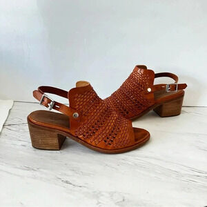 Rag & Bone Wyatt Mid Block Heel Woven Leather Size 6.5 (36.5) Brown